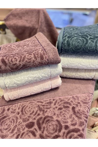 Nurpak Sevgi 50x90 Partial Velvet 6-Piece Towel Set