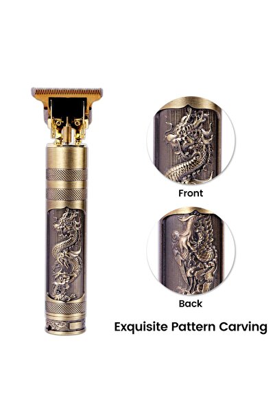 SENTK T-blade Profesyonel Ejderha Desenli Altın Sarısı Saç Sakal Usb Ile Şarj...