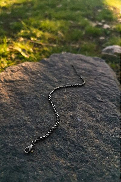 The Collection Unisex Knitted Albanian Chain Tarnish Resistant Black Steel Bracelet