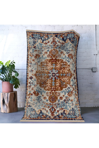Rugs Modern Halı Mira Blue Yellow Themed Traditional Motif Patterned Vintage ...