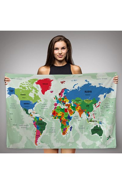 Decoraw 3840 Model Turkish Educational Country and Capital Map - Ocean Detailed, Atlas Wall Cover