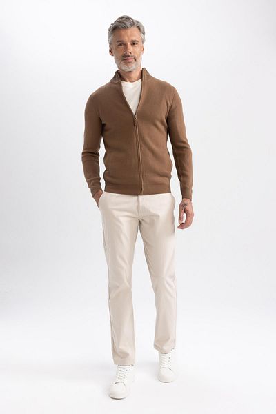 DeFacto Slim Fit Slim Fit Stand Collar Zippered Pocket Knitwear Cardigan X8904Az23Au