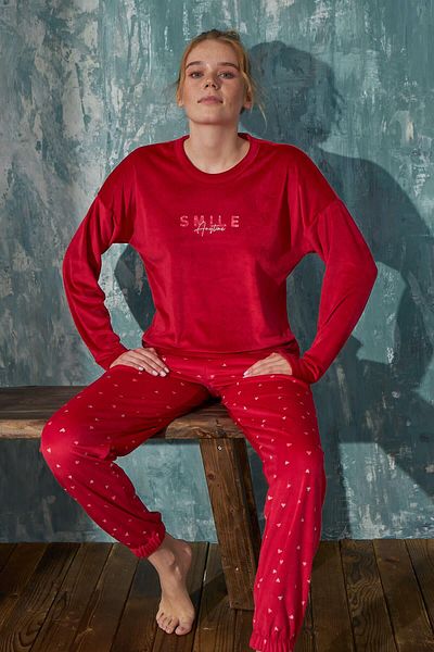 Pijamaevi Red Smile Velvet Pijamale de familie pentru mama fiica - Set pentru mama