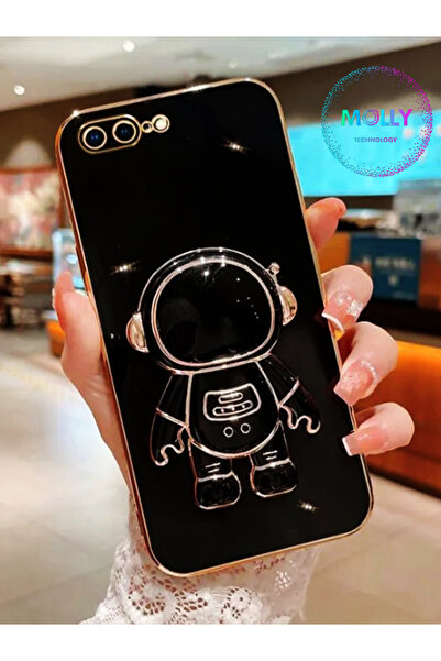 Molly Technology حافظة سيليكون فاخرة لهاتف آيفون 8 بلس مع حامل رائد فضاء أسود...