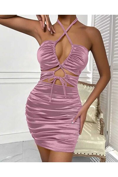 Miss Knitted Satin Low-cut Mini Dress