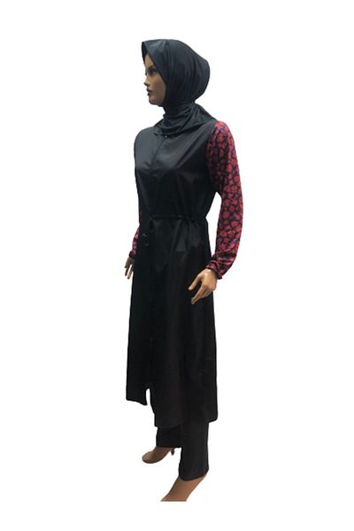 eflin Women's Clothing Hijab Black-red Floral Full Covered Hijab Swimsuit Including Bonnet Plus Size Options