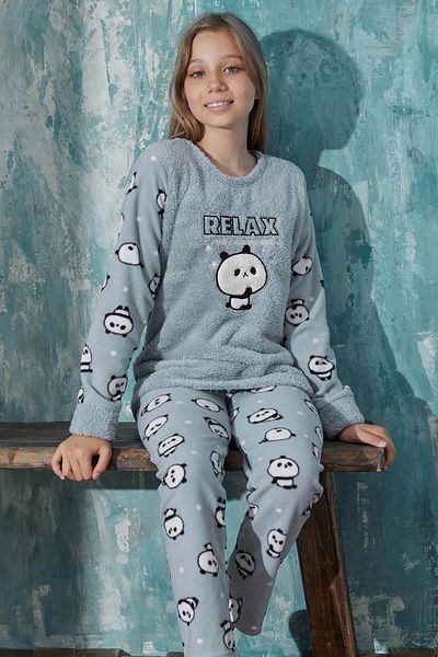 Pijamaevi Plyšové pyžamové pyžamo se vzorem Mint Relax Panda pro dívky