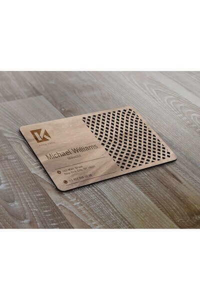 Bk Gift Kişiye Özel Logolu Ahşap Lazer Kesim Kartvizit (5 ADET)-4, Özel Ahşap...