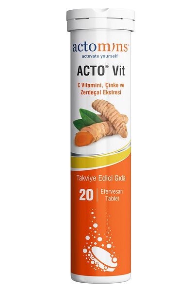 Acto Vitamin C 20 Effervescent Tablets - Food Supplement Containing Zinc and Turmeric