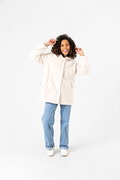 Benedetto Kadın Astarlı Peluş Kapüşonlu Kürk Mont