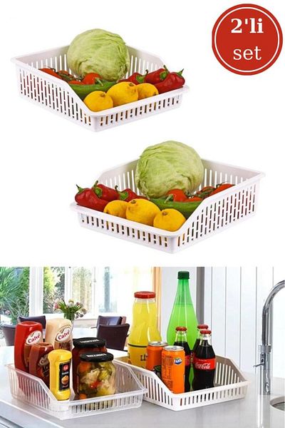 Flosoft 2 Pieces of Refrigerator Organizer, Multi-Purpose In-Cabinet Organizer Basket Wide Set of 2