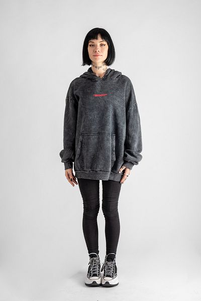 Bak Moda Washed Asperitas Back Printed Oversize Unisex Smoked Hoodie