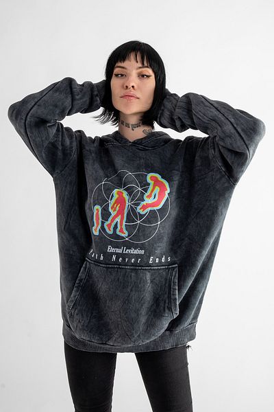 Bak Moda Πλενόμενο Eternal Levitation Printed Oversize Unisex Smoked Hoodie