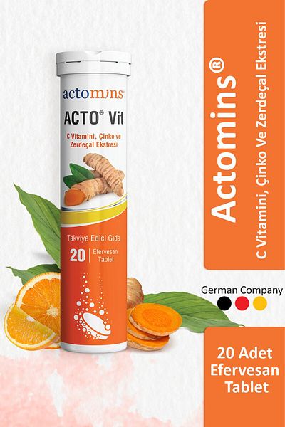 Acto Vitamin C 20 Effervescent Tablets - Food Supplement Containing Zinc and Turmeric