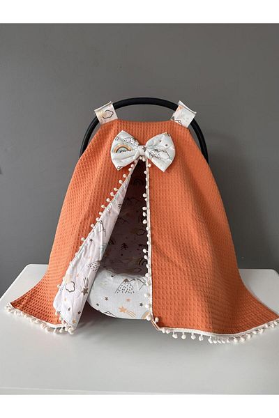 Jaju Baby Tile Pique Fabric Mountain Patterned Pompom Stroller Cover and Sheet