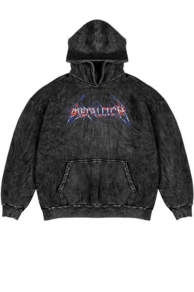 Bak Moda Πλυμένο πολύχρωμο λογότυπο Metallica με τυπωμένο υπερμεγέθη Unisex καπνιστό κουκούλα