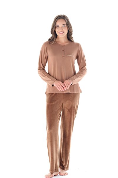 Feyza Women's Fish Back Jacquard 3-Piece Mustard Pajamas Set C4T9N1O2