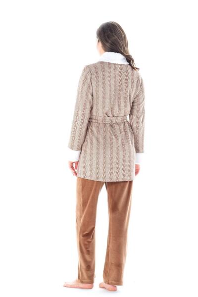 Feyza Women's Fish Back Jacquard 3-Piece Mustard Pajamas Set C4T9N1O2