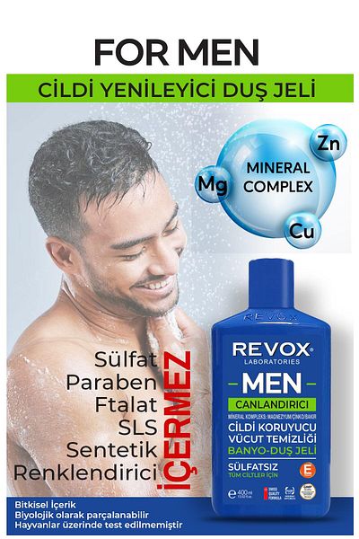 Revox Multi Mineral Complex Skin Revitalizing Bath and Shower Gel for Men Sulfate-Free 400 ml