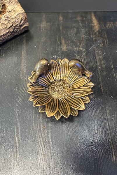 Tasarloxi Gold Decorative Flower Plate with 2 Birds