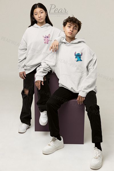 Pear Wear Φούτερ για ζευγάρια με στάμπα Lilo Stitch Unisex Oversize Lover Team Hoodie