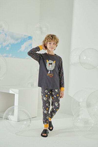 Sevim Boy, Anthracite-Yellow, Cotton, Pajama Set