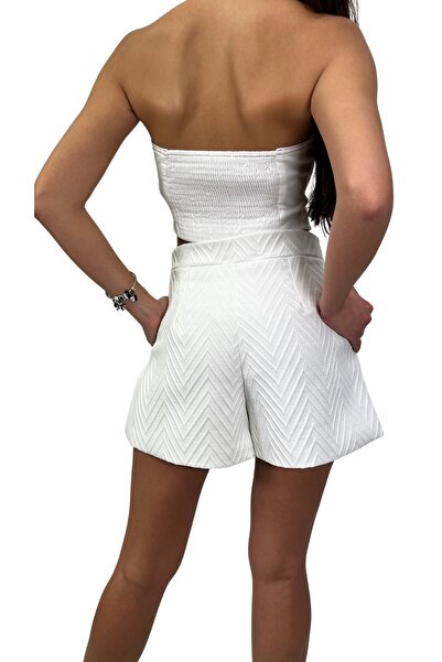 Sinhan Kadın Desenli Kışlık Şort - Beyaz