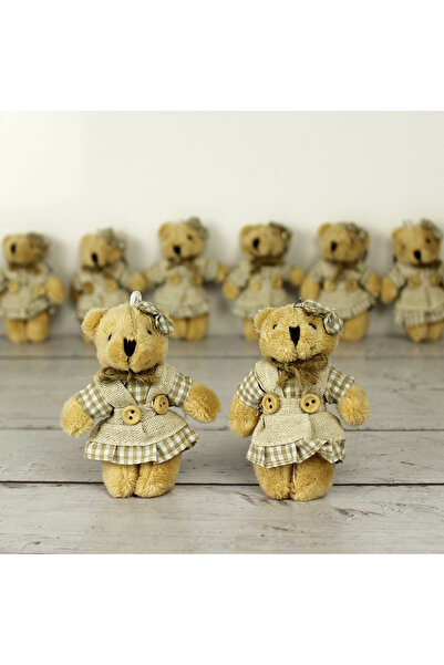 Genel Markalar Kahve Ekose Elbiseli Peluş Ayıcık Anahtarlık Kız 12'li Paket