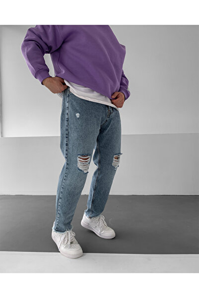 NO1 KONSEPT Mavi Dizi Yırtık Boyfriend Pantolon
