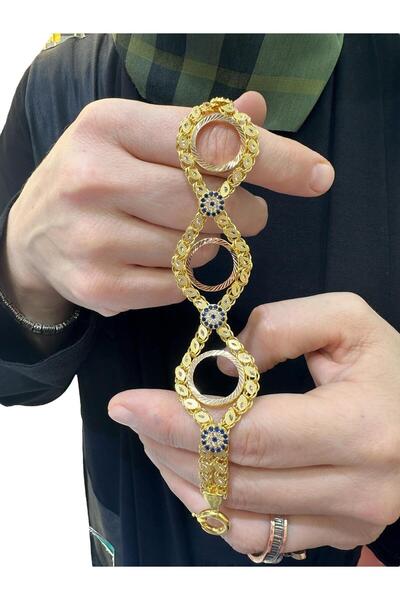 MaGold Nazar Boncuklu Arpa Zincir Üç Çeyrekli Altın Bileklik 14 Ayar