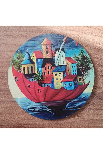 Floating Houses Patterned Wood Coaster (6 Pieces)