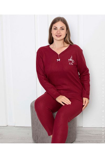 ZBTEKS Winter Long Sleeve Embroidered Plus Size Pajama Set