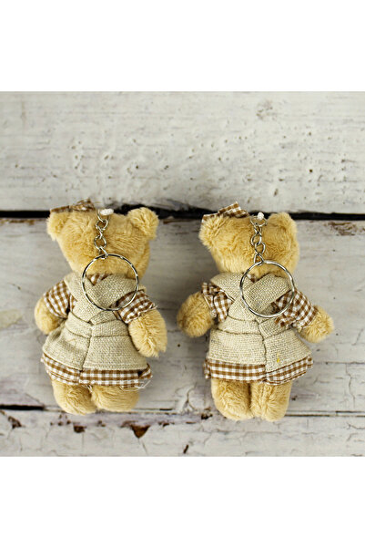 Platin Gift Bordo Ekose Elbiseli Peluş Ayıcık Anahtarlık Kız 12'li