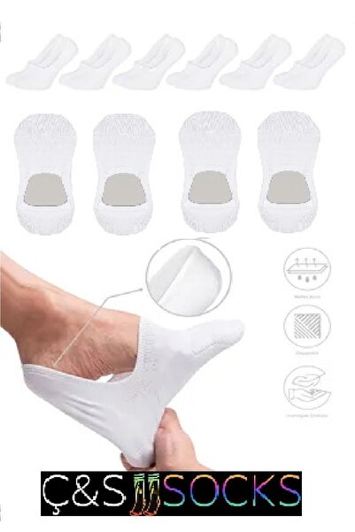 çs socks UNİSEX 6 ÇİFT Cotton Görünmez BABET ÇORAP BEYAZ