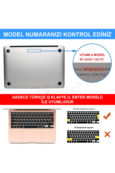 NovStrap Apple Macbook Air 13 بوصة M1 Chip A2337 متوافق مع الجزء العلوي اللامع من حافظة لوحة المفاتيح السوداء