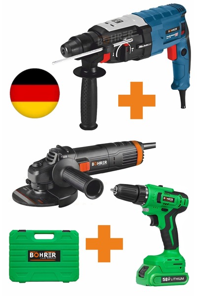 BÖHRER 3'lü 3200W Kırıcı Delici Hilti + V58 5000mAh Akülü Vidalama + 2100W 12...