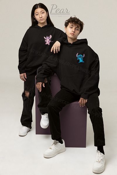 Pear Wear Φούτερ για ζευγάρι με στάμπα Lilo Stitch Unisex Oversize Lover Team Hoodie
