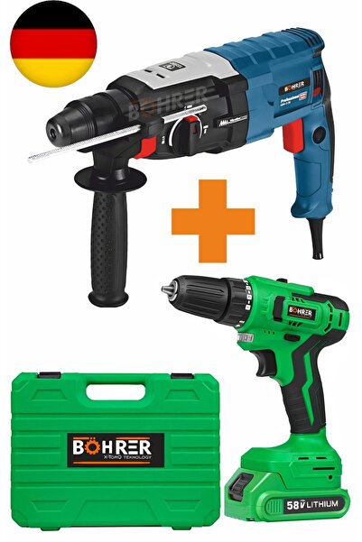 BÖHRER 3200W Kırıcı Delici Hilti Matkap + V58 5000mAh Akülü Vidalama 24 Parça...