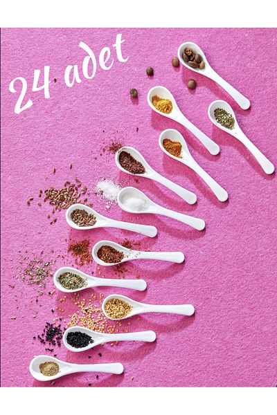 FBZhome 24Pcs White Serving & Spice Spoon - Breakfast Honey Spoon Sugar Jam Serving Spoon