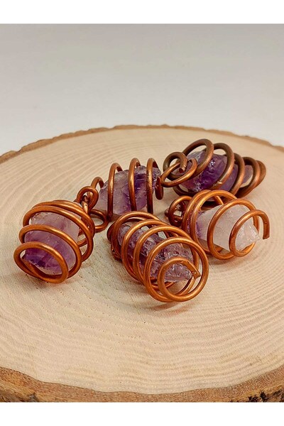 Yasamtohumu Ametist kamen, sirovi komad, bakrena spirala, autentičan privjesak