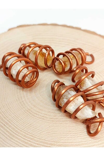 Yasamtohumu Sitrin Taşı Ham Parça Bakır Spiral Otantik Kolye Ucu