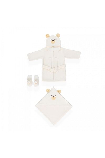 Bebitof 30041 Model Brown Cute Dog Bathrobe Set - Natural Hammedde