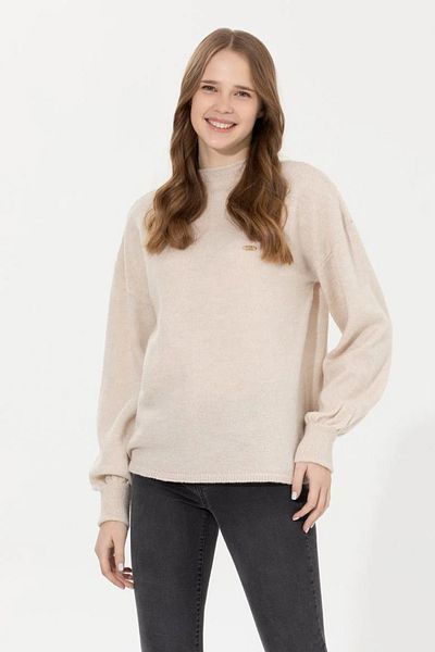 U.S. Polo Assn. Pulover cu gât crem pentru damă