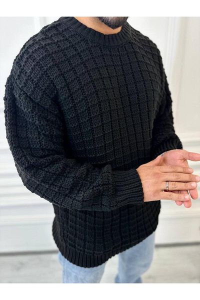 elkumoda Pulover supradimensionat, pătrat, tricotat, cu model, din bumbac natural, cu croiala liberă, fără pilule, tricotaj, pulover
