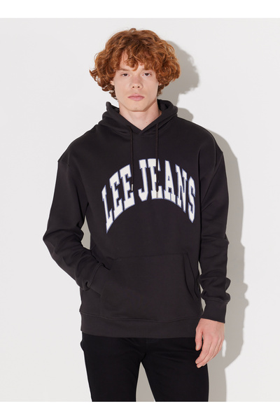 Lee Kapüşon Yaka Siyah Erkek Sweatshırt LL80RFON Kapüşonlu Sweatshirt