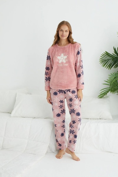 Estiva Women's Winter Snow Patterned Fleece Pajama Set