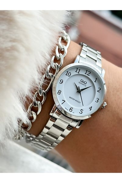 Q&Q Brand Silver Color, Steel Strap, Women's Wristwatch + Bracelet with Numbers