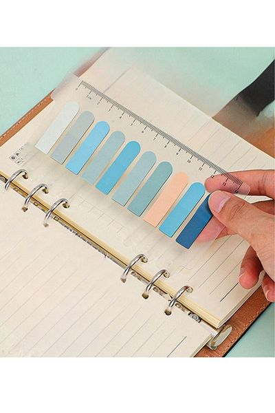 NaSaDAN 10 Colors Soft Blue Shades Transparent Postit with Ruler 200 Sheets