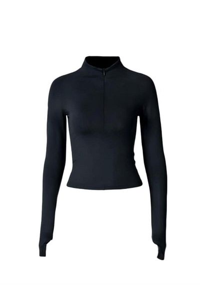 Touz Eyl Zippered Long Sleeve Sandy Blouse Black