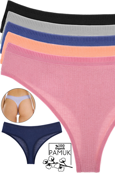 Humaone 5'li Paket Fitilli Özel Bel Tanga Külot Siyah, Gri Indigo, Yavruağzı, Gül Kurusu